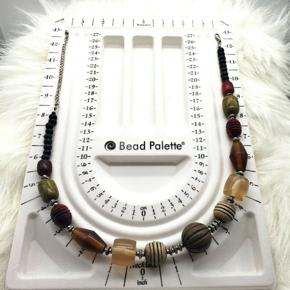 Semi Precious Wooden Curve & Art Bead Necklace - Picture 5 of 11